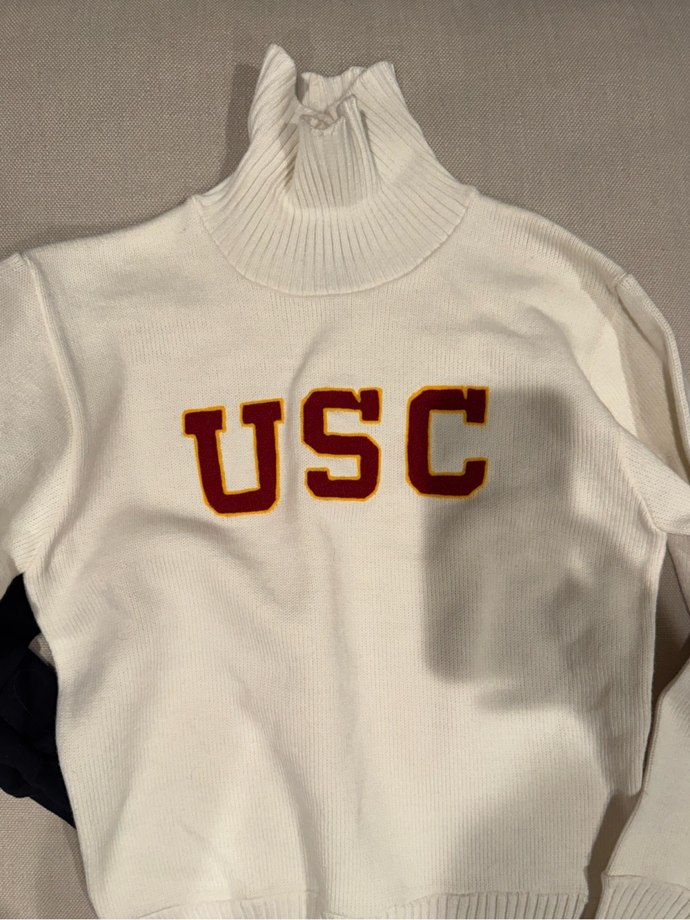 Vintage Cheer USC Cream Turtleneck Sweater with Cardinal Letters